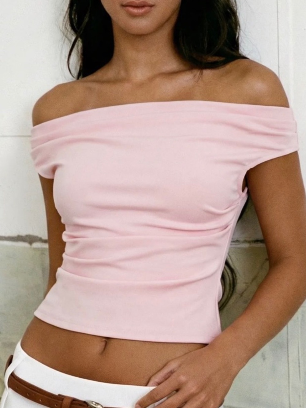 NWT Cider Off-Shoulder Pink Crop Top Size M